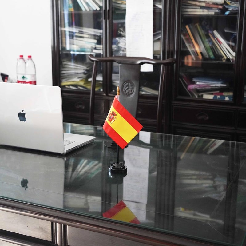 Wuliim Premiun Spain Desktop Flag Set - 4 x 6 inch Stitched Miniature Spainish Desk Flag with 12" Solid Pole, Black Base and Spear Top | Mini Spainish Office Table Flags - Vivid Color and Fade Resistant - Image 5